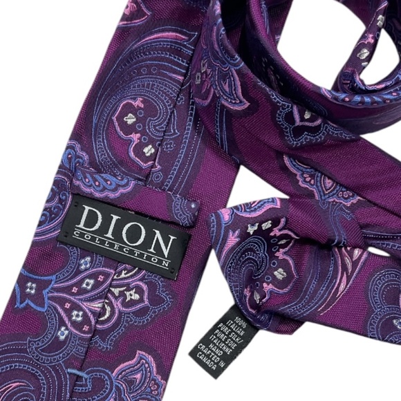 DION Purple Paisley Silk LUXURY Tie HANDMADE CANADA - Picture 3 of 4